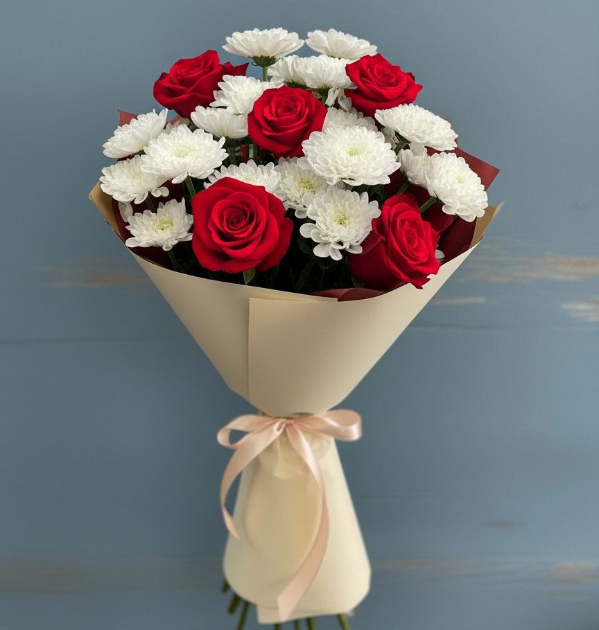 Букет цветов из: Розы и Хризантемы в Серебряных Прудах