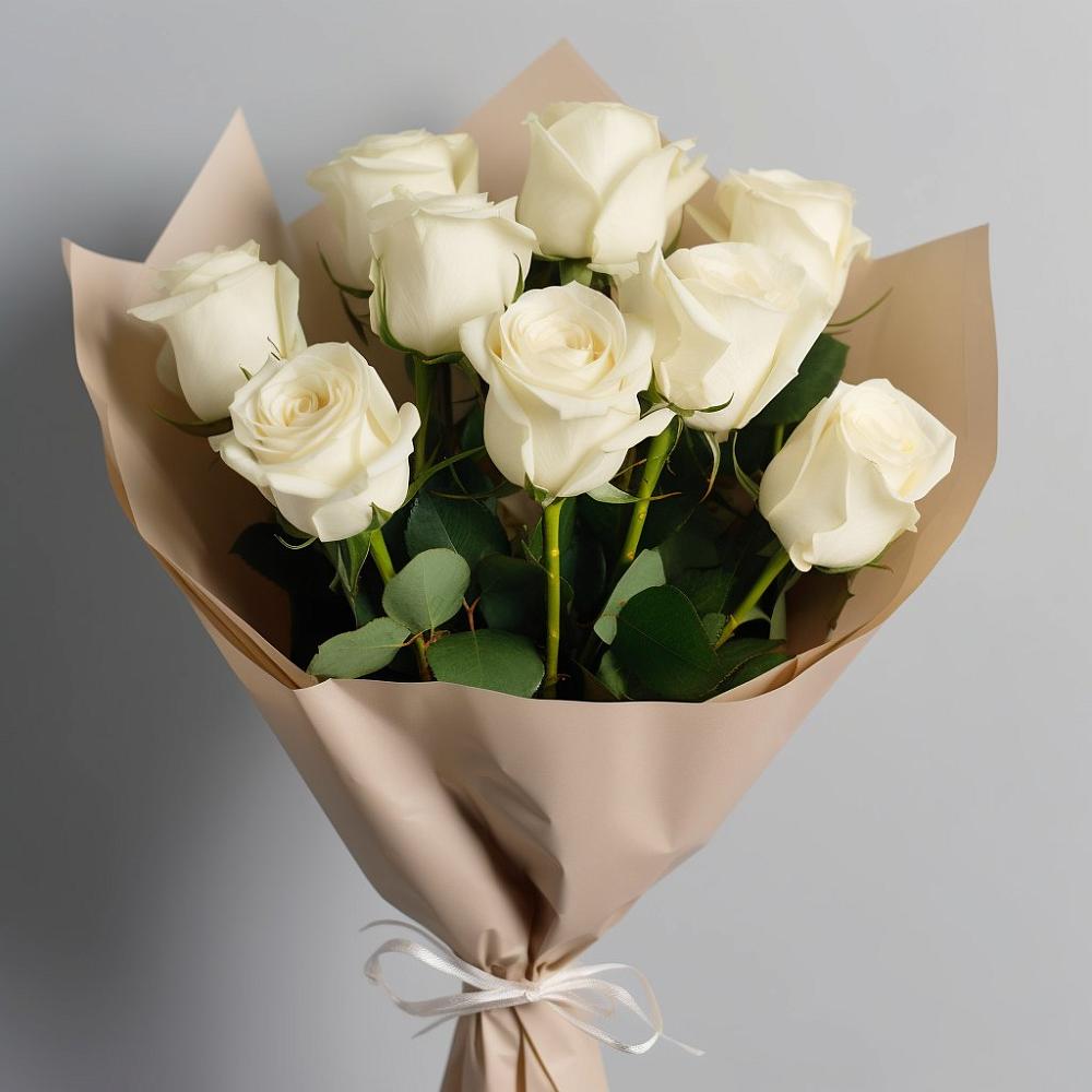 Букет 9 Белых роз Эдлесс Лав в Серебряных Прудах