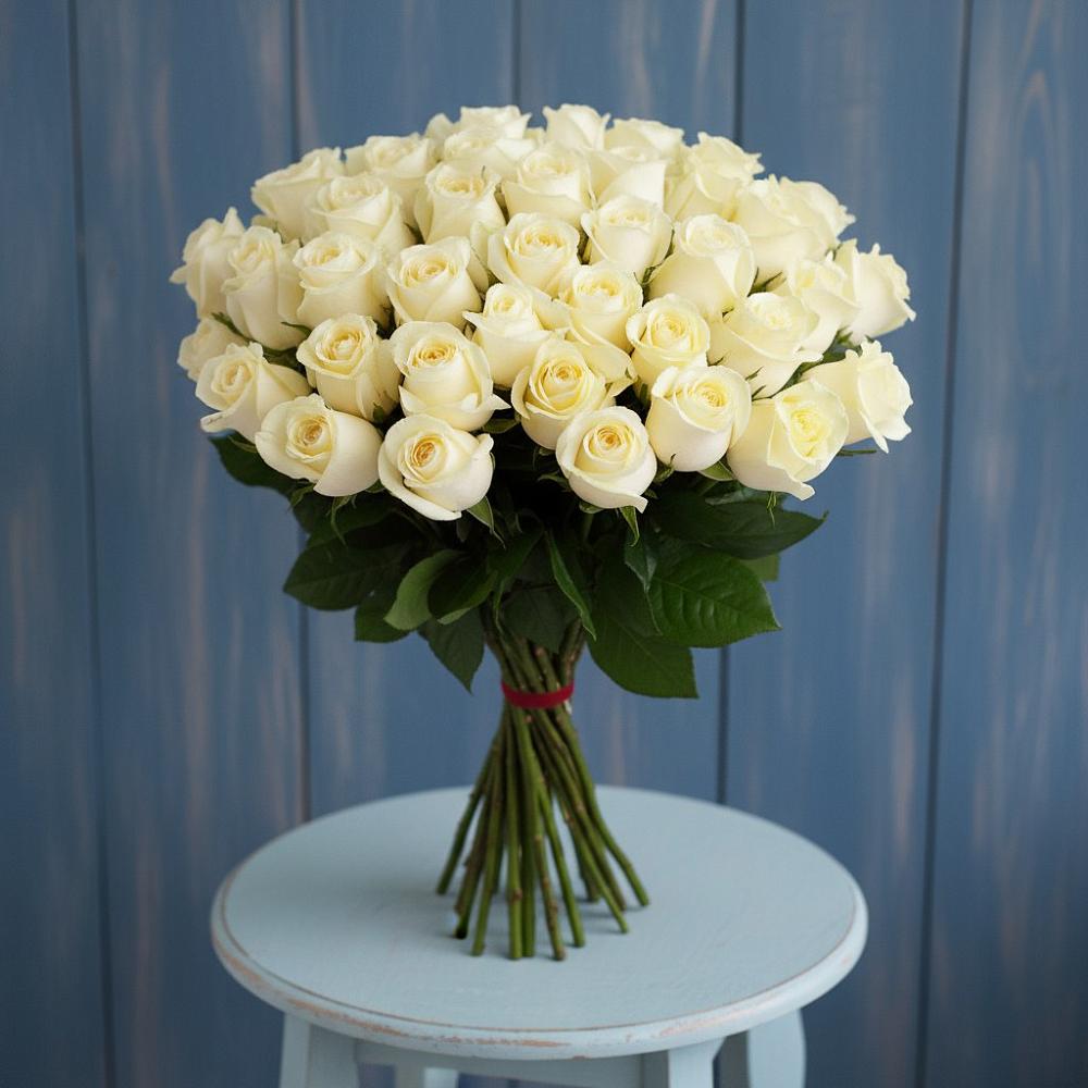 Букет 51 Белая роза Эдлесс Лав в Серебряных Прудах