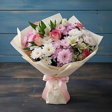 Букет цветов из:  Хризантемы, Альстромерии и Розы в Серебряных Прудах