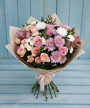 Букет цветов из:  Хризантемы, Розы и Альстромерии в Серебряных Прудах