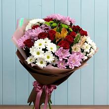 Букет цветов из:  Розы, Хризантемы и Альстромерии в Серебряных Прудах