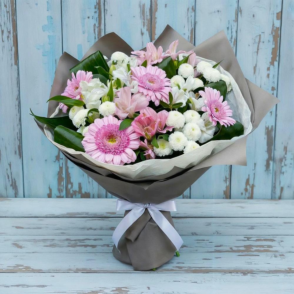 Букет цветов из: Герберы, Альстромерии и Хризантемы в Серебряных Прудах