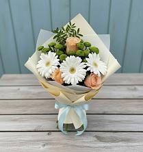 Букет цветов из:  Герберы, Розы и Хризантемы в Серебряных Прудах