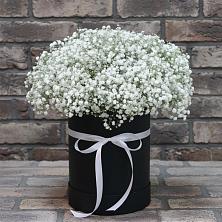 Цветочная композиция из Гипсофила в шляпной коробке в Серебряных Прудах